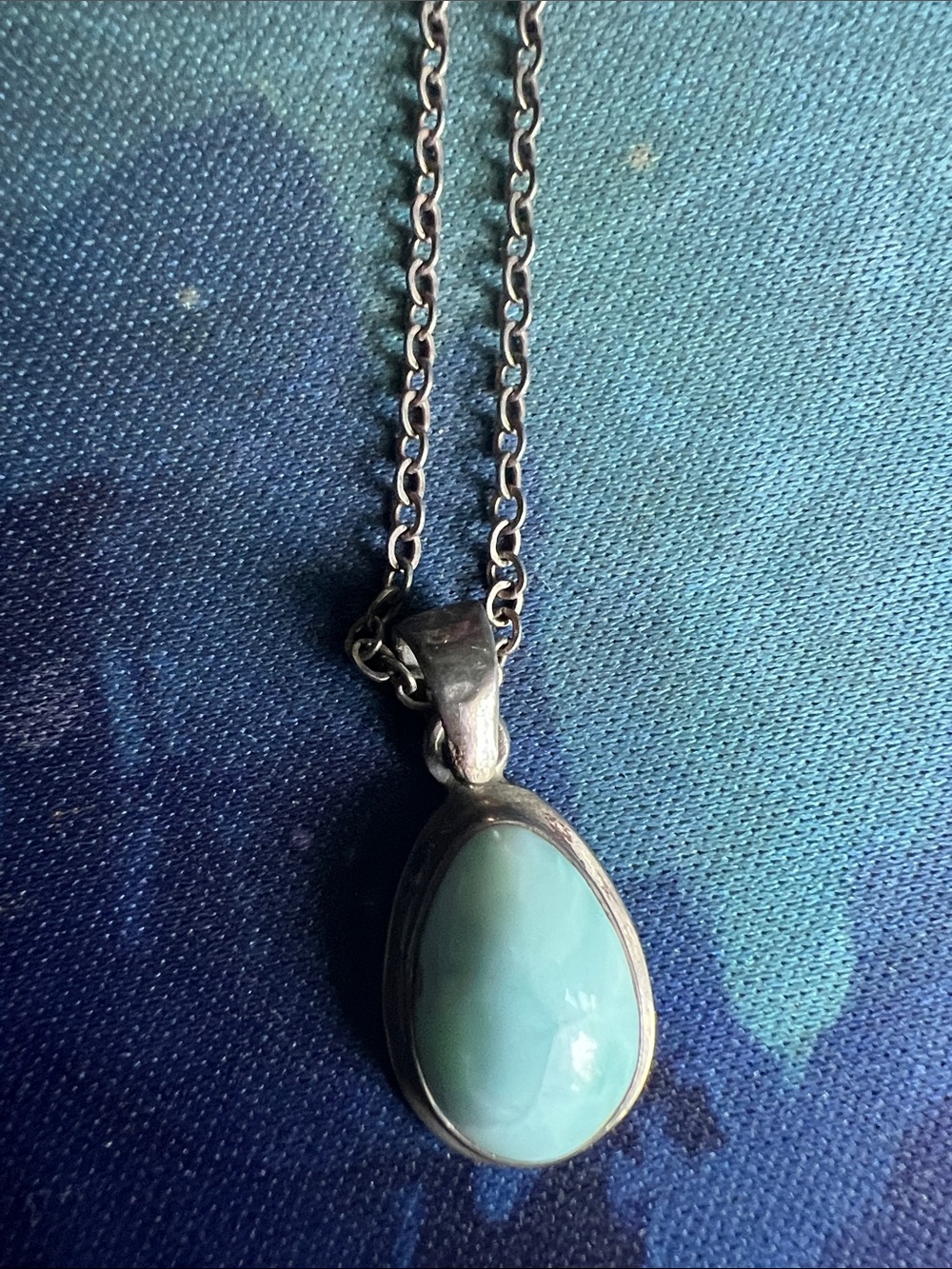 Sterling Silver Teardrop Turquoise Larimar Pendant Necklace - Blue
